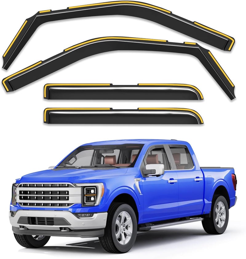 Breejoy in-Channel Extra Durable Rain Guards Fit for Ford F150 2021 2022 2023 2024 2025 2026 SuperCrew Truck, Window Rain Guards Visors Vent Visors Window Deflector Vent Shades Car Accessories -4 pcs - Image 1